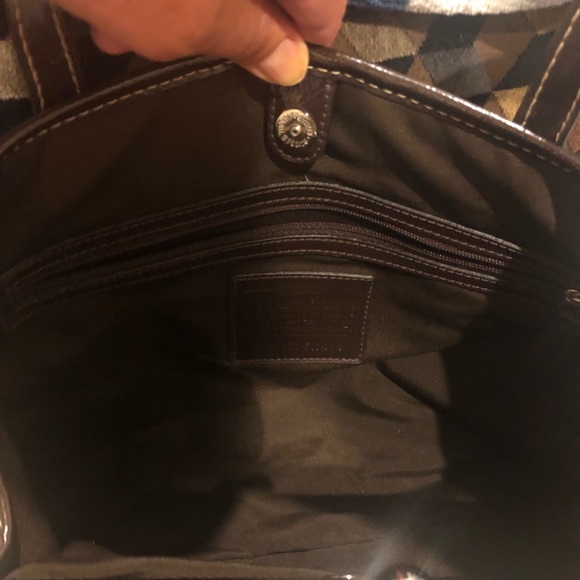 Coach Large Brown & Tan Signature Logo Shoulder Bag - Picture 6 of 12